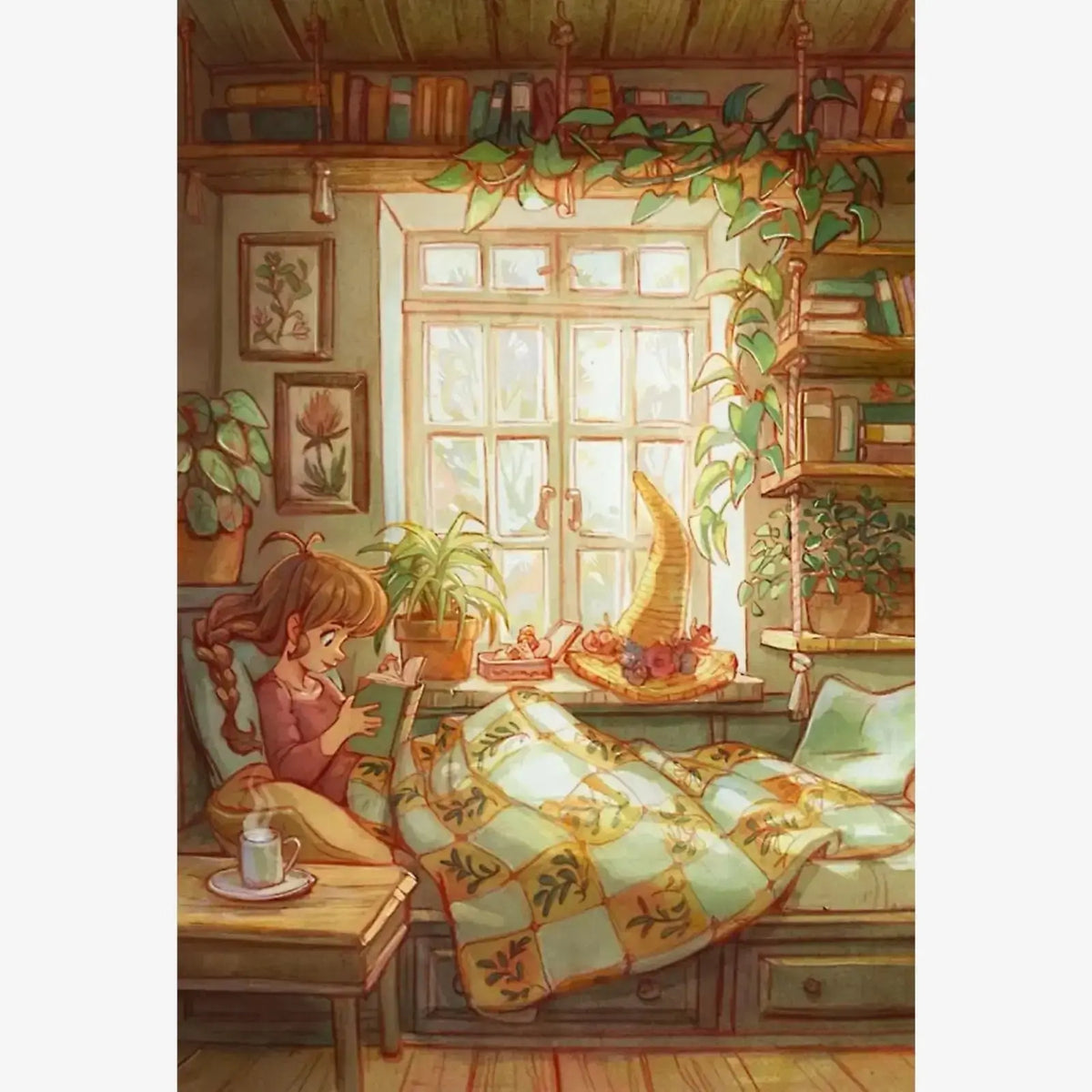 Cozy Reading, Large Pastoral Diamond Painting Kit, Square Drills -