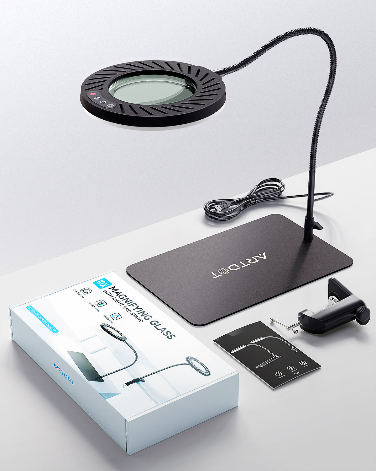 Artdot - Magnifying Glass With Light And Stand