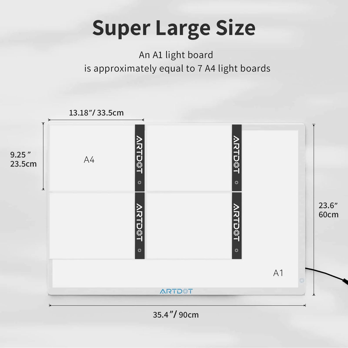 A1 Light Pad for Diamond Painting - size comparison - ARTDOT