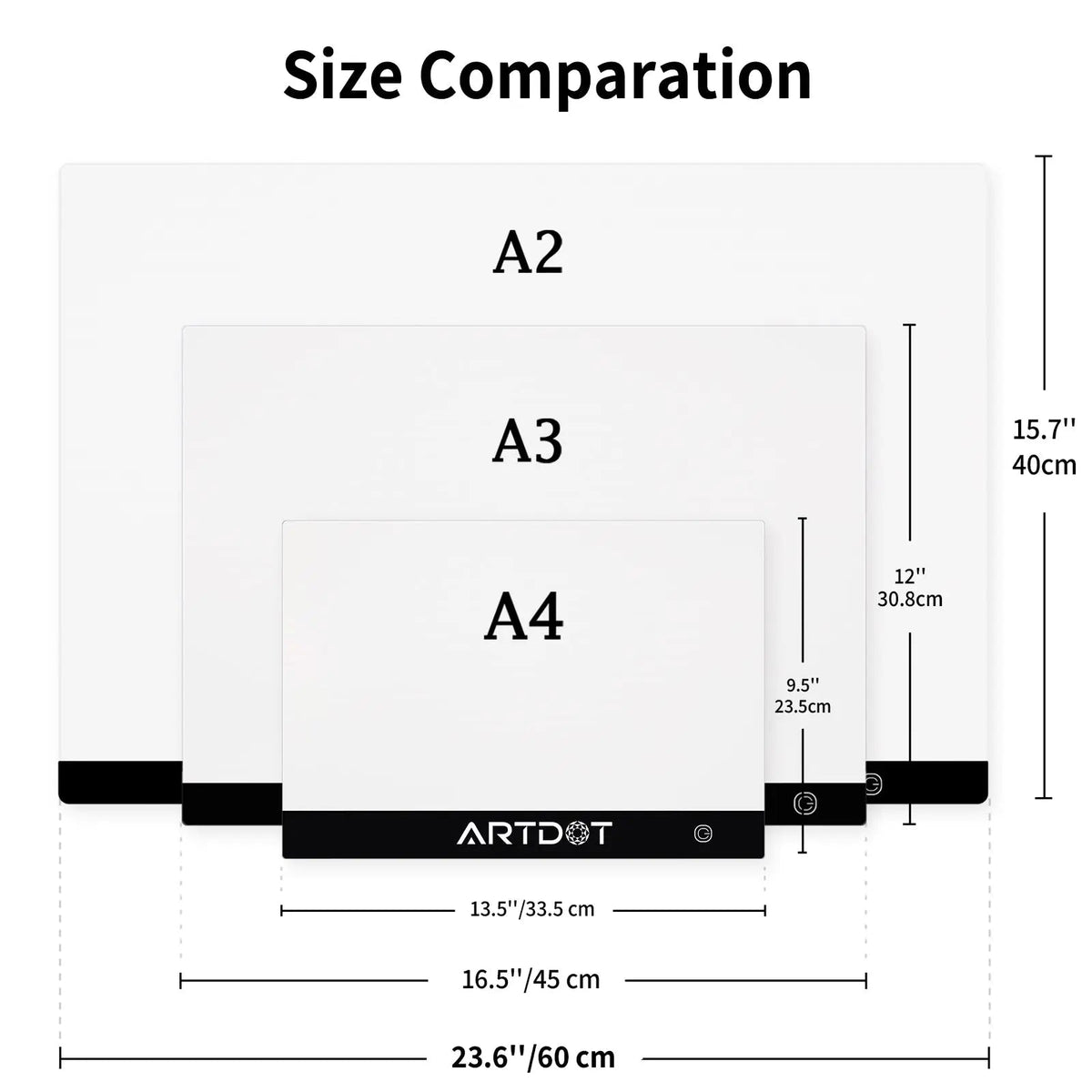 Artdot A3 Size Light Pad for Diamond Painting - size comparation