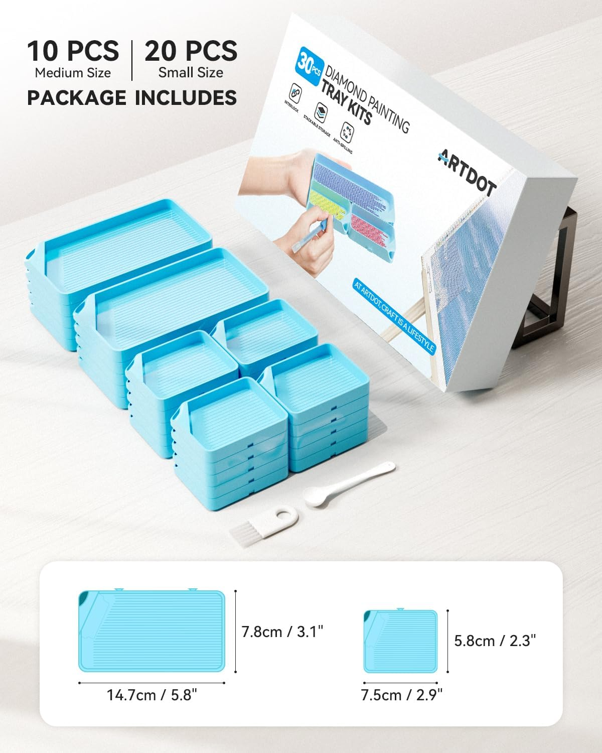 ARTDOT 30-Piece Stackable Blue Tray Set - ARTDOT