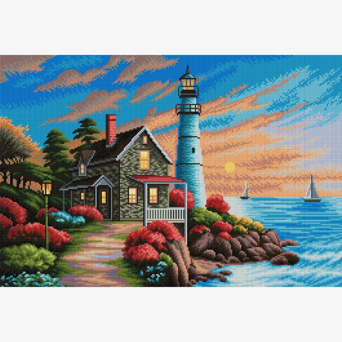 Coastal Lighthouse, Idyllic Homes Large Diamond Painting Kit (Square Drills, 26.5"×18") ARTDOT