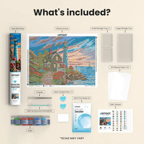 Coastal Lighthouse, Idyllic Homes Large Diamond Painting Kit (Square Drills, 26.5"×18") ARTDOT
