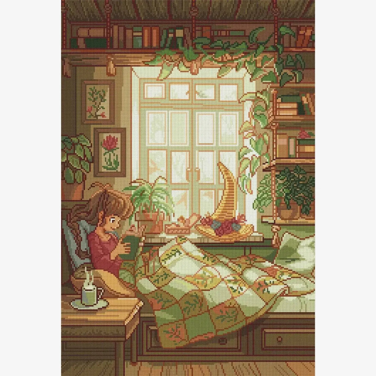 Cozy Reading, Large Pastoral Diamond Painting Kit, Square Drills -