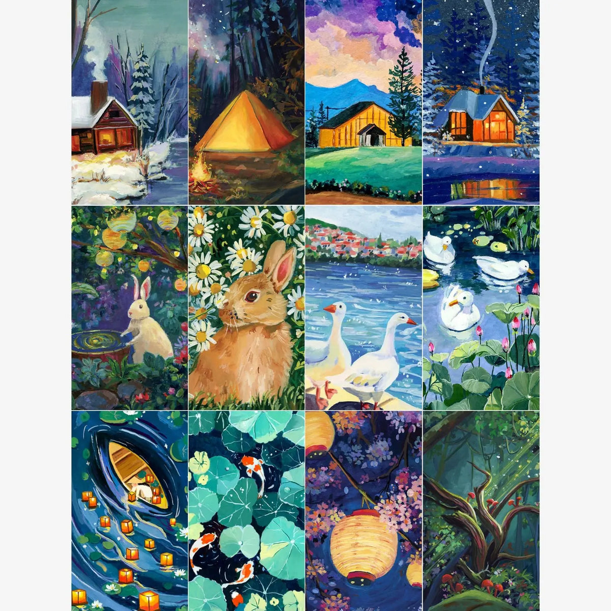 Diamond Painting Kit, Nature's Gemstone Gallery, 12 Canvases (Round Drills, 9.8"x13")