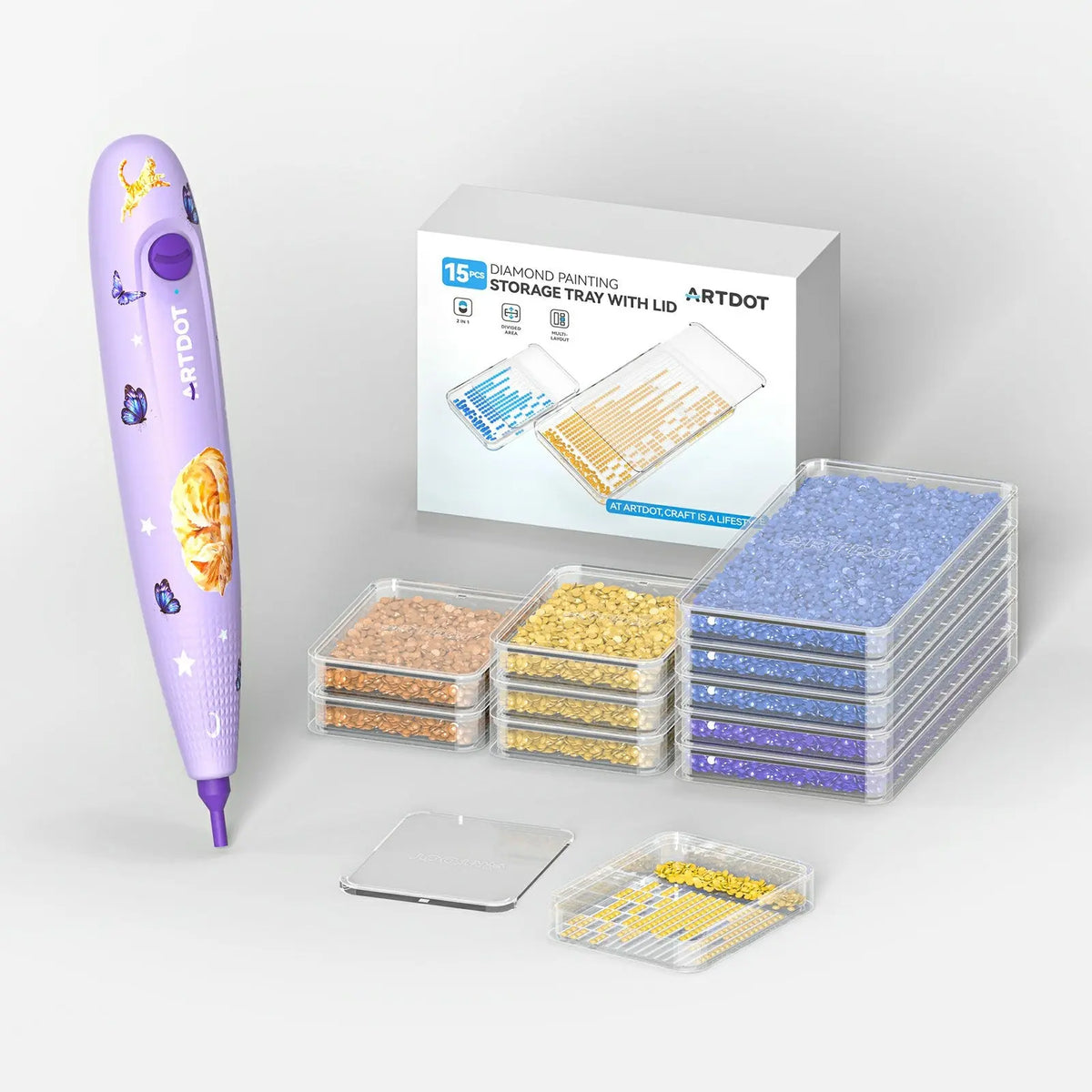 Purple Diamond Art E-painter + 15 Pcs Trays with Lid ARTDOT