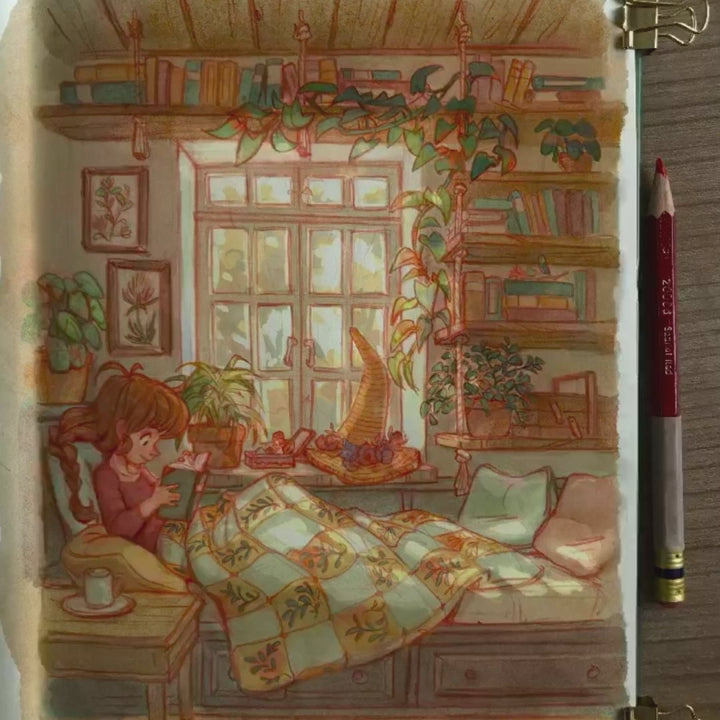 Cozy reading in painting