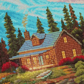 Rocky Cabin View, Idyllic Homes Large Diamond Painting Kit (Square Drills, 26.5"×18")